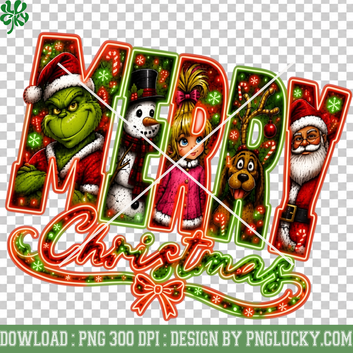 Merry Christmas Grinch Characters PNG, Grinch Snowman Santa Christmas PNG, Colorful Merry Christmas Holiday PNG