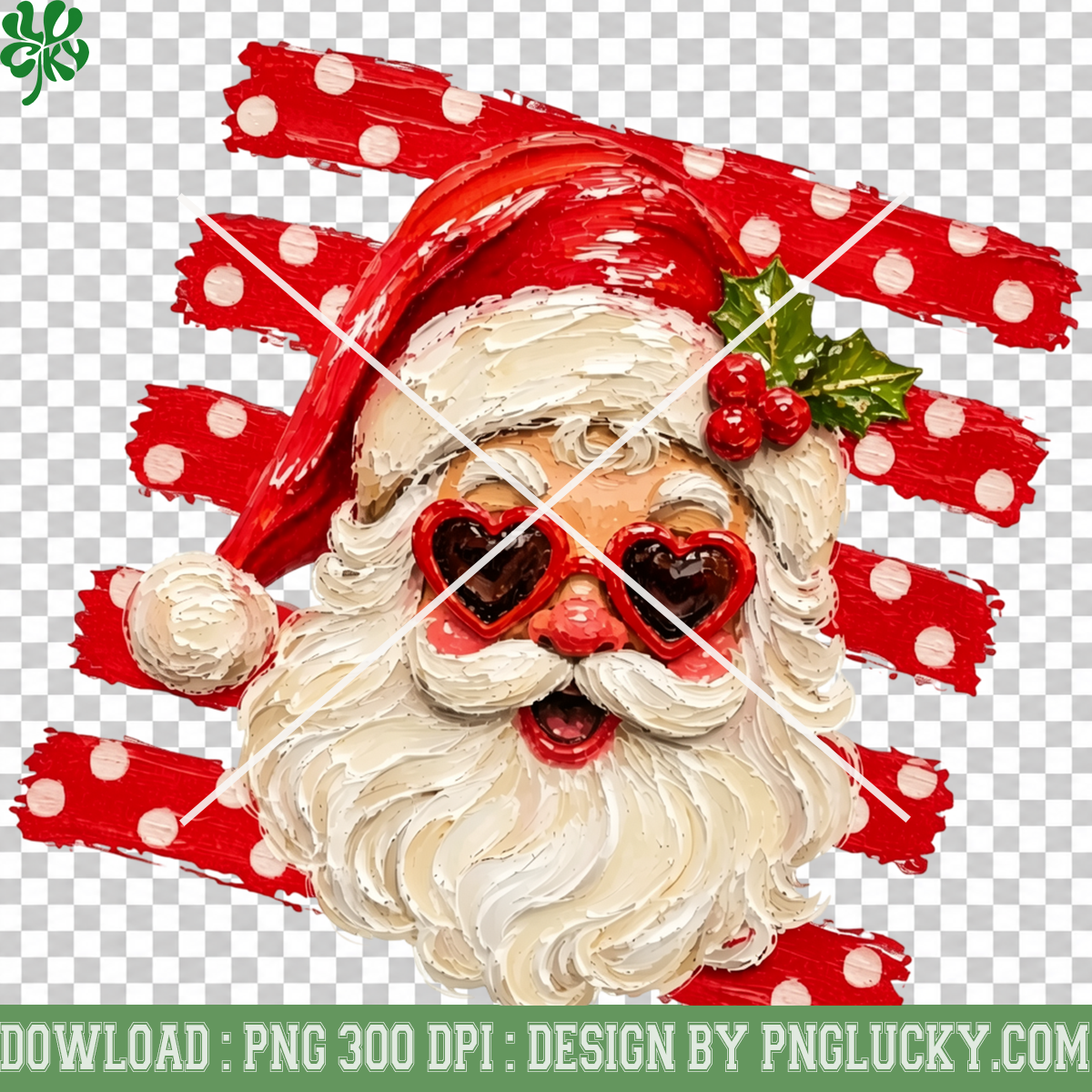 Santa Claus Heart Glasses PNG, Preppy Santa Christmas PNG, Red Polka Dot Santa Holiday PNG