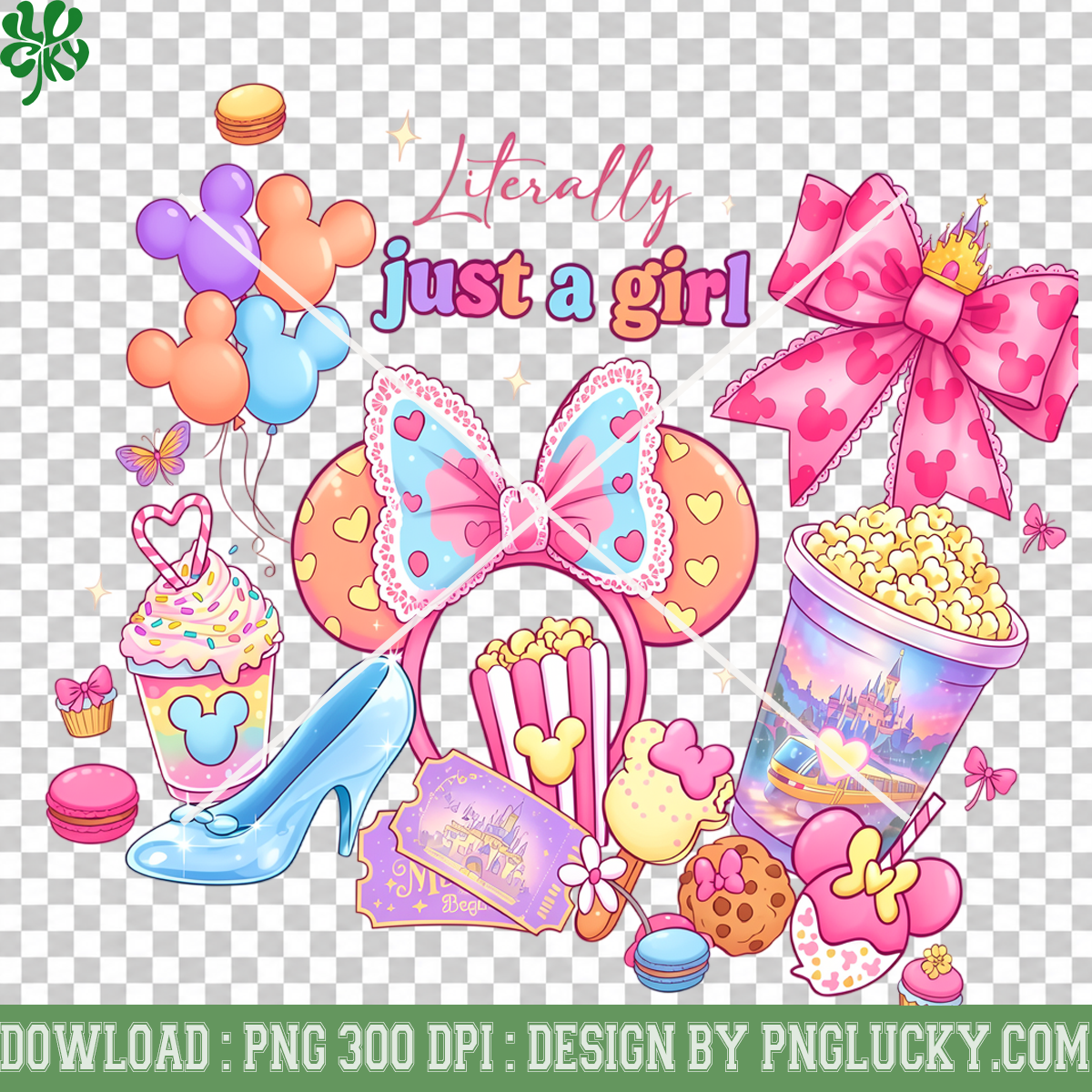 Literally Just A Girl Magical Park PNG, Pink Bow Sweet Treats Girly Digital Design