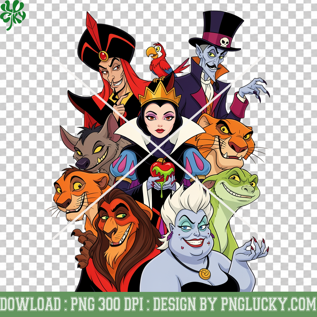 Classic Villains Character Collage PNG, Evil Queen Sea Witch Halloween Digital Art