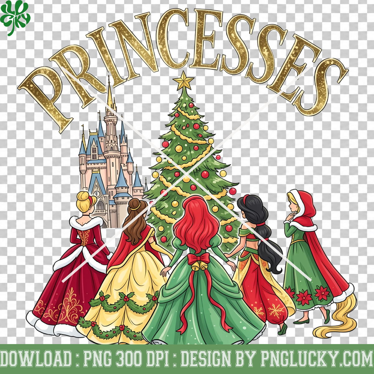 Christmas Princesses Castle PNG, Holiday Royal Girls Christmas Tree Digital Design