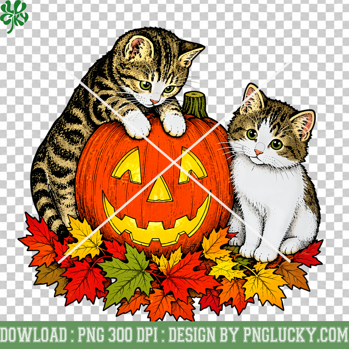 Halloween Cats Jack O Lantern PNG, Vintage Kittens Pumpkin Autumn Digital Design