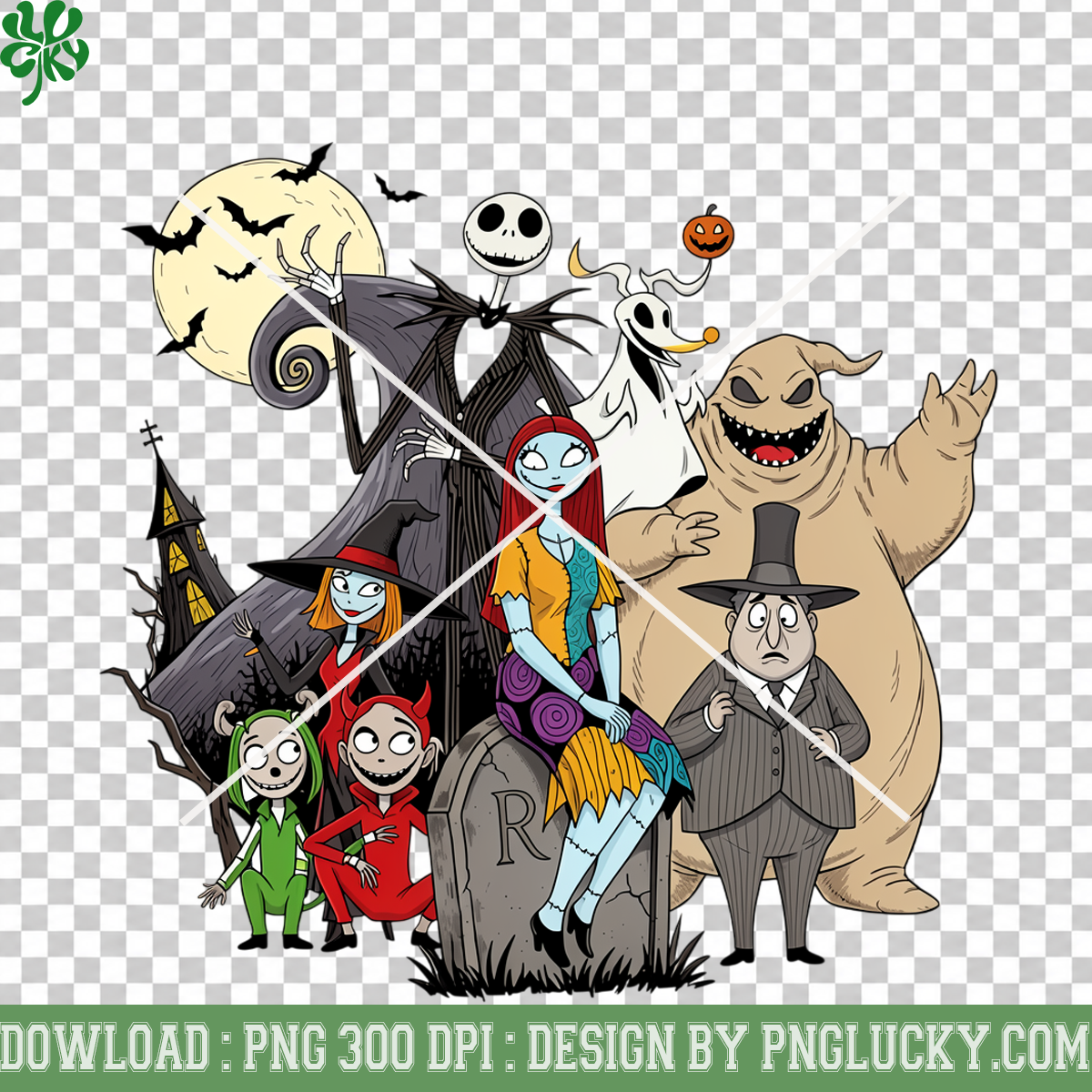 Nightmare Halloween Family PNG, Spooky Skeleton Moon Haunted Character Design