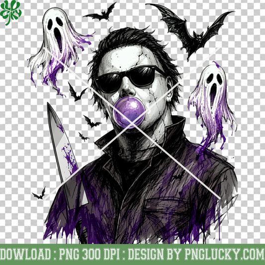 Halloween Horror Man Bubble Gum PNG, Spooky Ghost and Bat Halloween PNG, Retro Horror Halloween Sublimation PNG