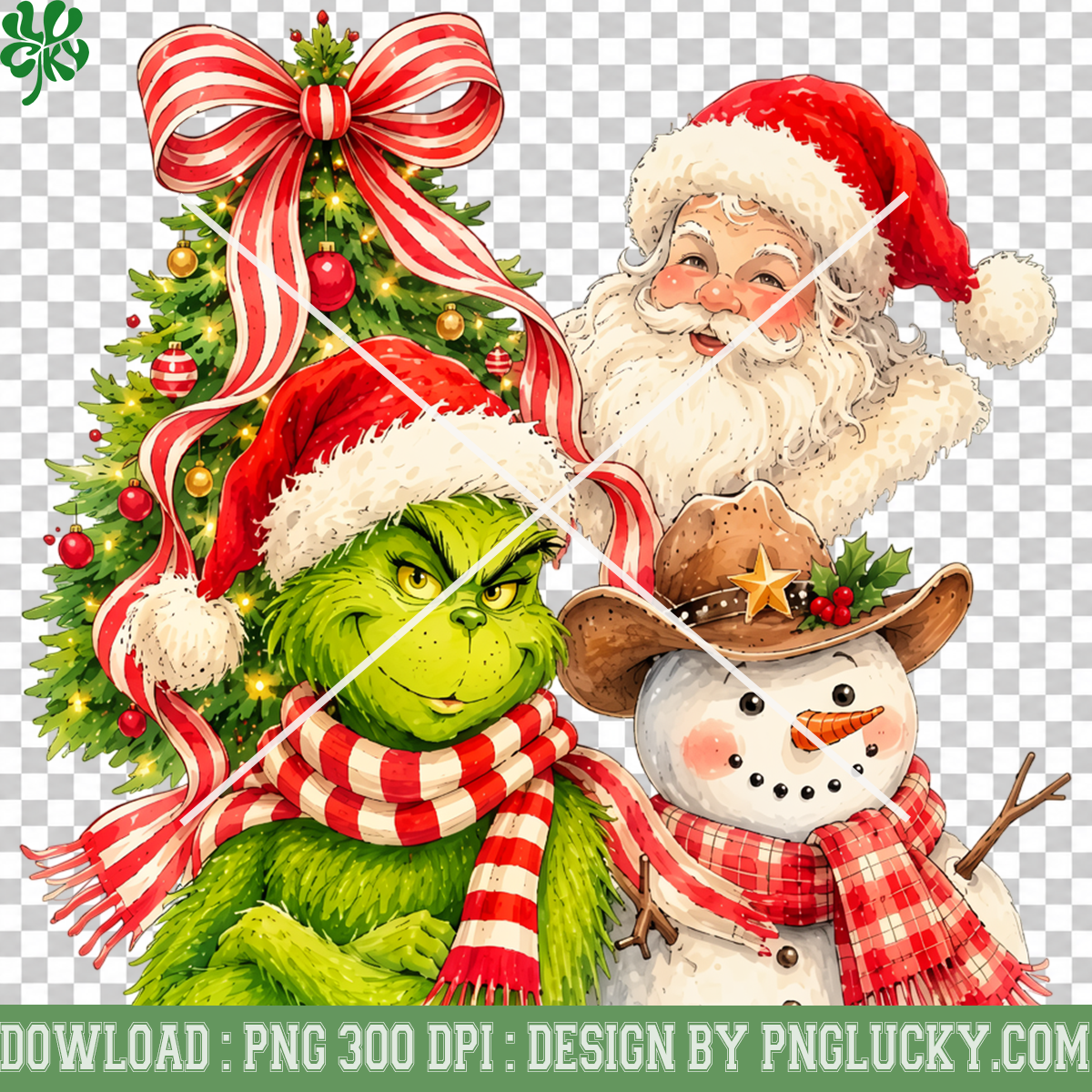 Grinch Christmas Tree Holiday PNG, Cute Santa Grinch Snowman PNG