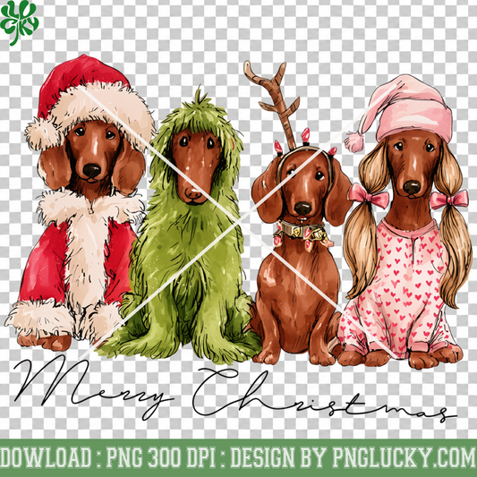Christmas Dachshund Dogs PNG, Cute Wiener Dog Christmas PNG, Funny Dachshund Holiday Outfit PNG