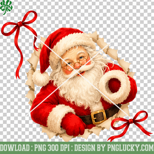 Santa Claus Christmas PNG, Vintage Santa Claus Red Bow PNG, Cute Santa Christmas Holiday PNG