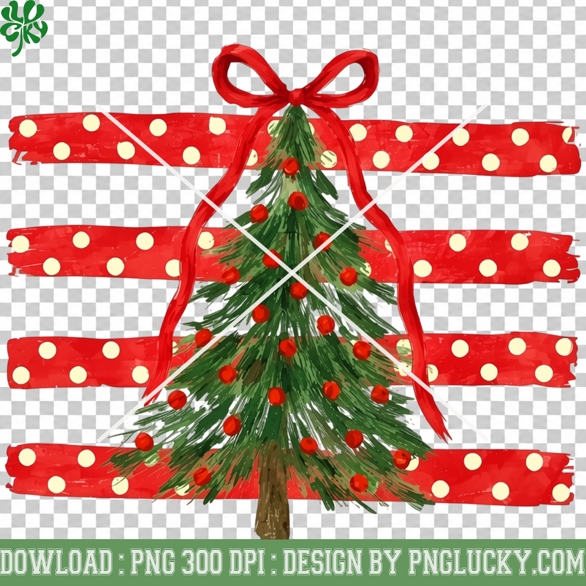 Christmas Tree Red Bow PNG, Red Polka Dot Christmas Tree PNG, Preppy Christmas Tree Holiday PNG