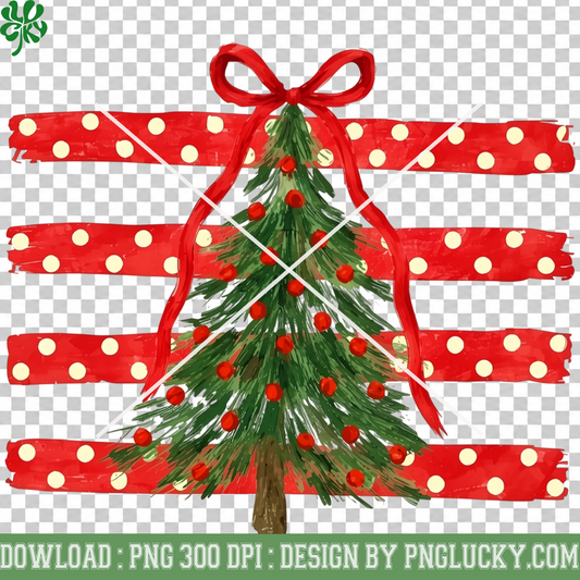 Christmas Tree Red Bow PNG, Red Polka Dot Christmas Tree PNG, Preppy Christmas Tree Holiday PNG