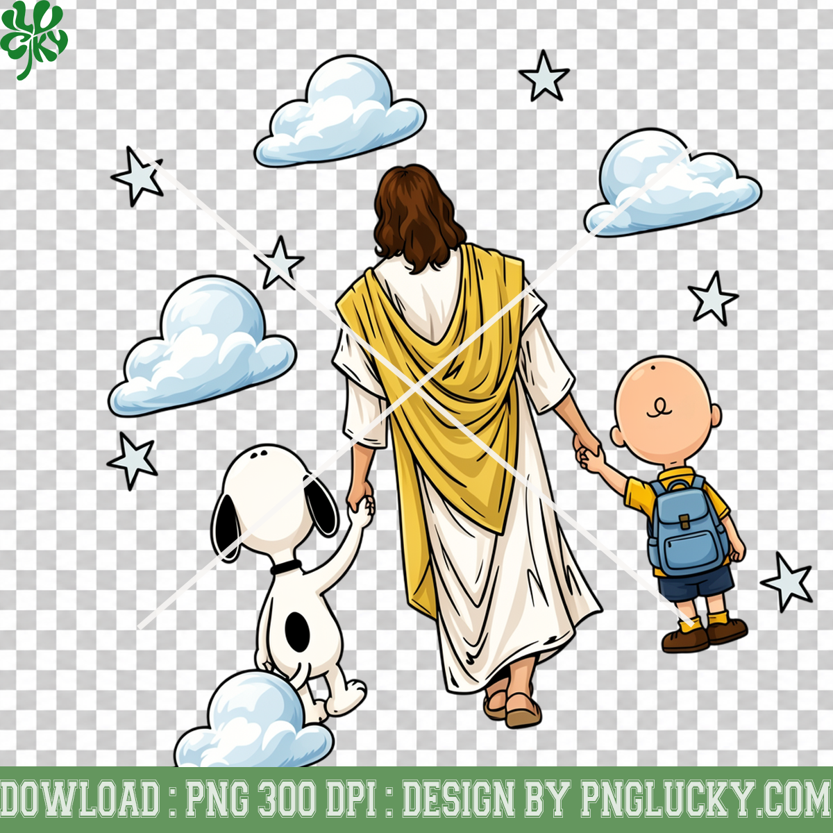 Jesus Walking With Childhood Friends PNG, Faith Friendship Clouds Inspirational Design