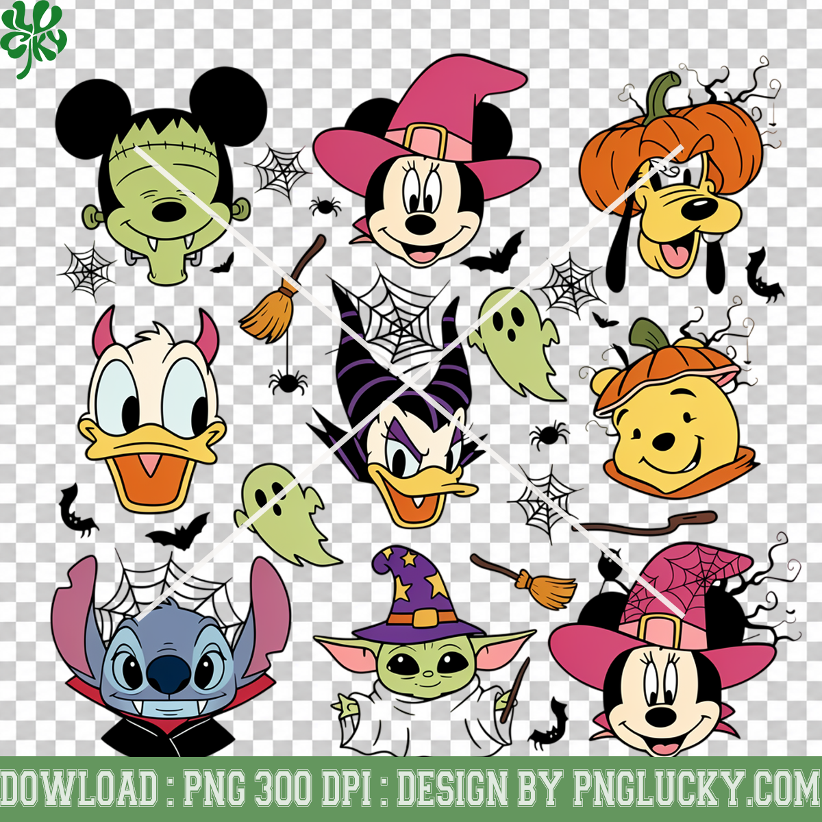 Magical Halloween Character Faces PNG, Witch Ghost Vampire Pumpkin Digital Design