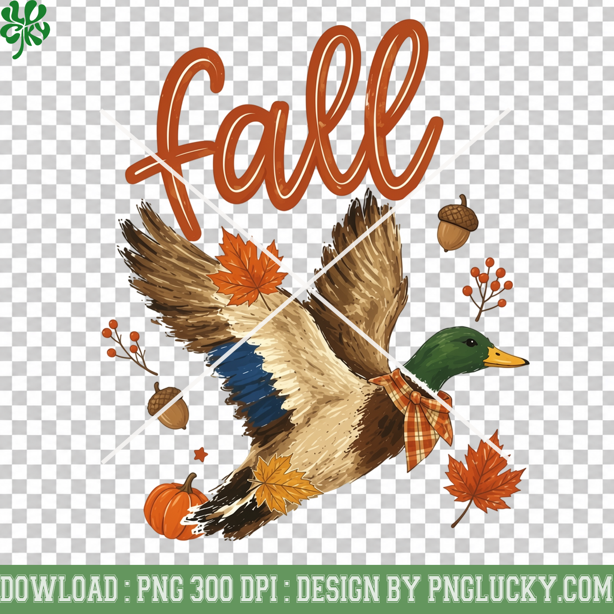 Fall Mallard Duck Autumn PNG, Pumpkin Maple Leaves Rustic Seasonal Design