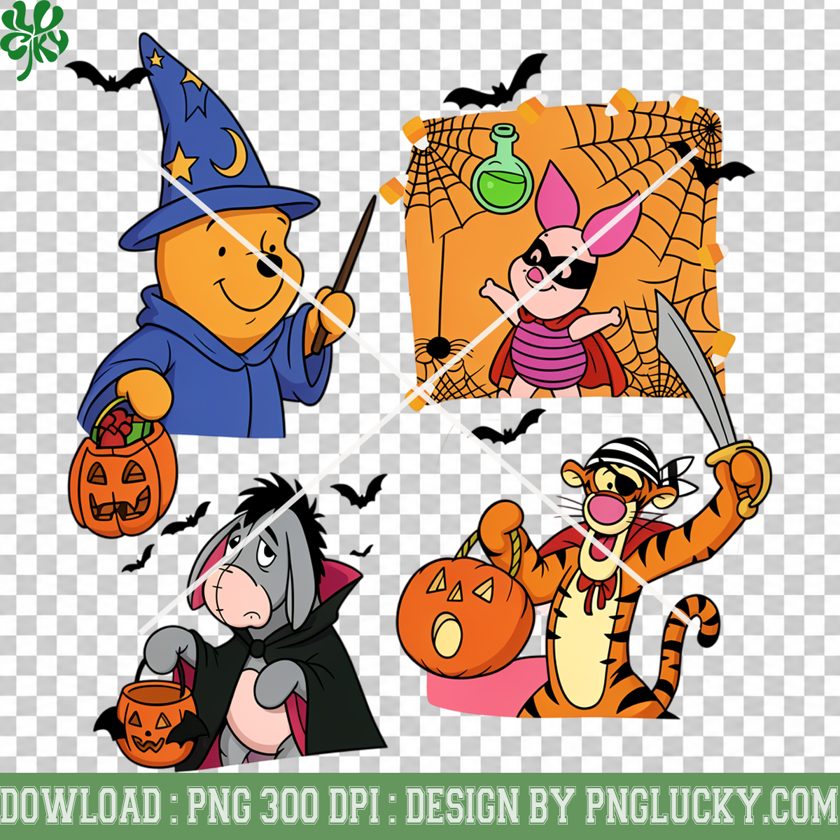 Hundred Acre Halloween Friends PNG, Wizard Pirate Vampire Trick Or Treat Design
